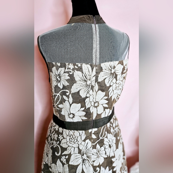 Altar'd State Women's Brown & Cream Floral Lace Dress - Size M - Mesh Yoke & Tul - Picture 6 of 14